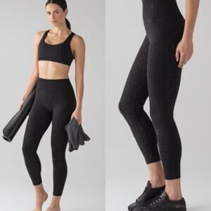 Lululemon Free To Flow 7/8 Legging 4 Black White Dot Elastic Waist Activewear